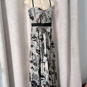 BCBG MAXAZIRA Strapless Maxi Formal Gown Sz8 Black W Metallic Multi Color Floral